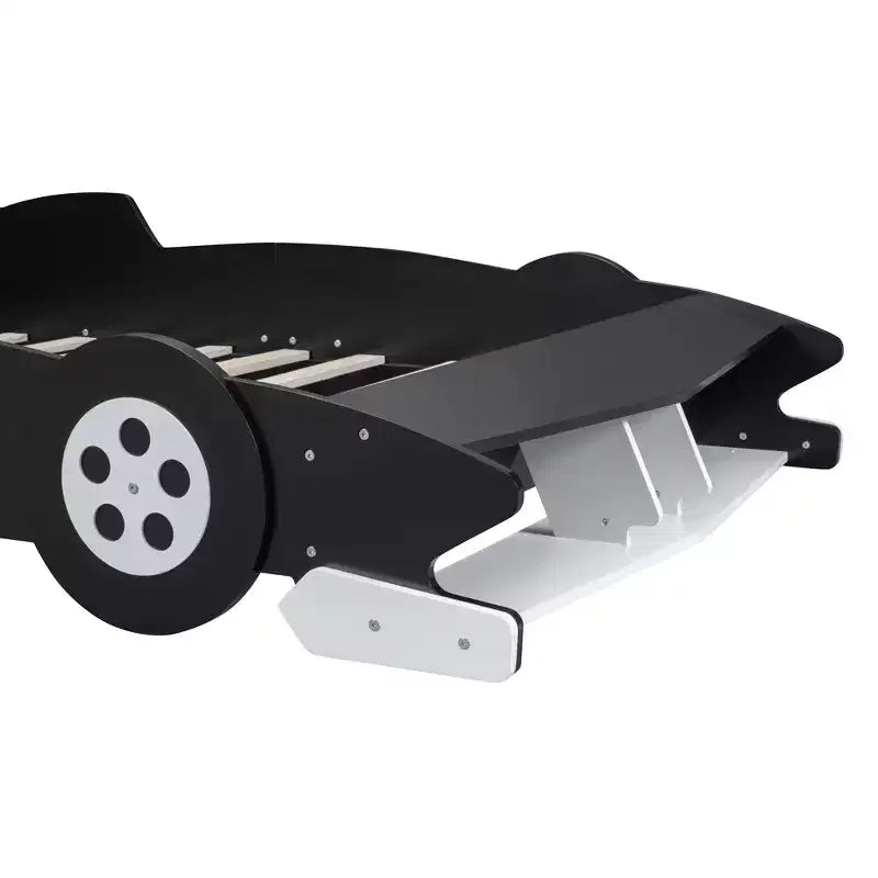 Lit plateforme simple en forme de voiture de course avec roulettes, au design unique