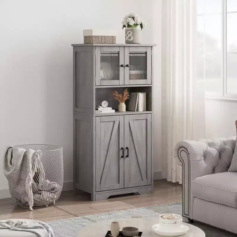 Kitchen Pantry Storage Cabinet With Doors And Shelves, 50.4 Freestanding Pantry Cabinets, Wooden Cupboard, Large Floor Cabinet For Bathroom, Kitchen