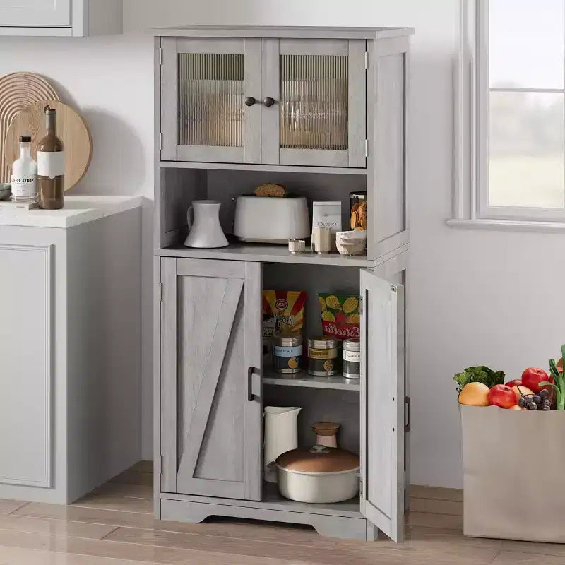 Meuble de rangement de cuisine avec portes et étagères, 50,4 armoires de garde-manger autoportantes, placard en bois, grande armoire de sol pour salle de bain, cuisine