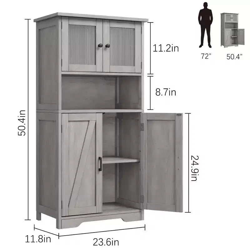 Meuble de rangement de cuisine avec portes et étagères, 50,4 armoires de garde-manger autoportantes, placard en bois, grande armoire de sol pour salle de bain, cuisine