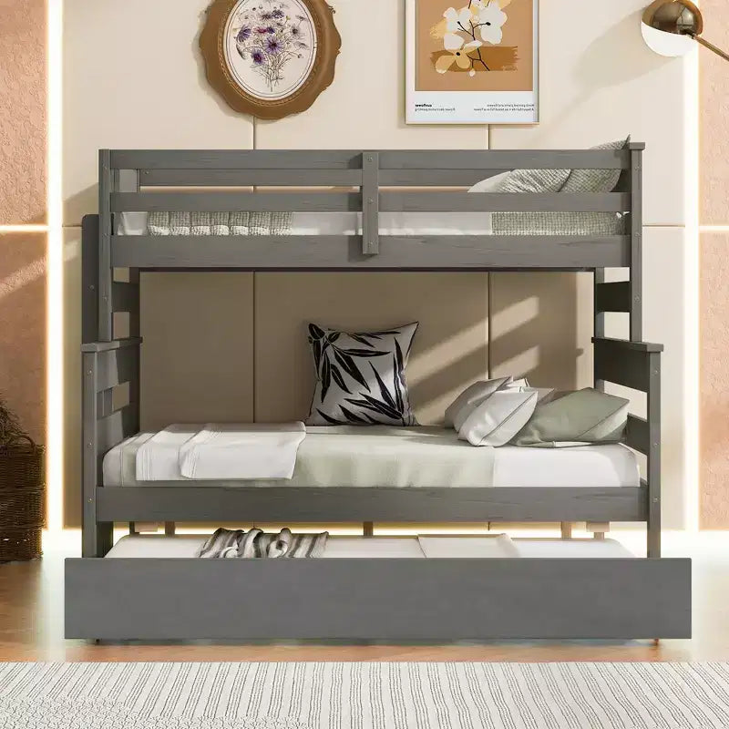 Whisen Wood Twin over Full Bunk Bed with Twin Size Trundle