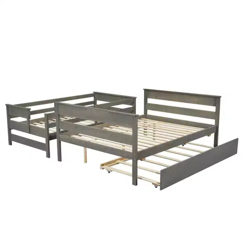 Lit superposé en bois deux places avec lit gigogne une place