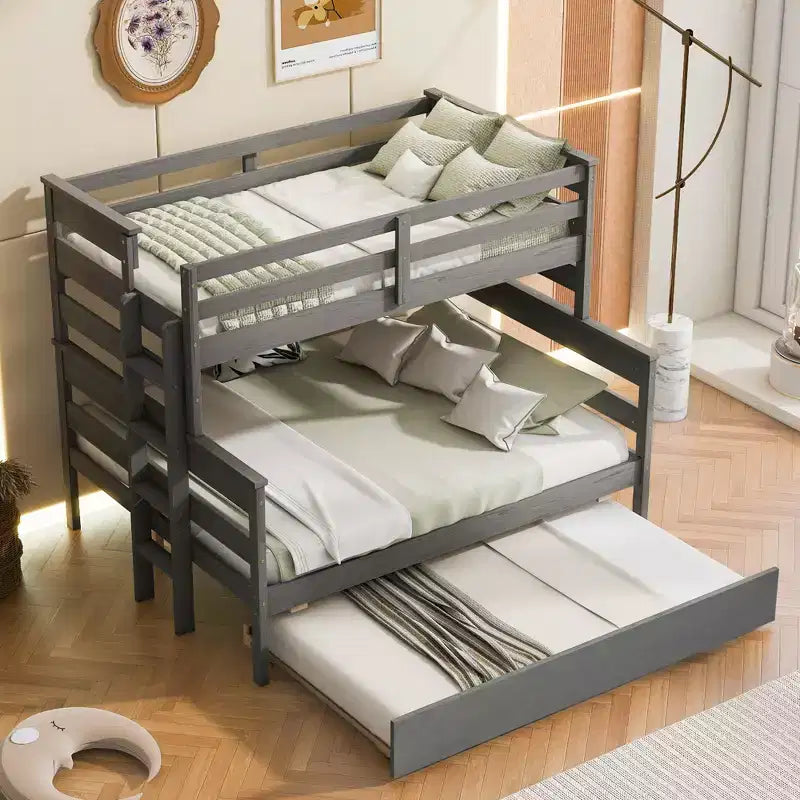 Lit superposé en bois deux places avec lit gigogne une place