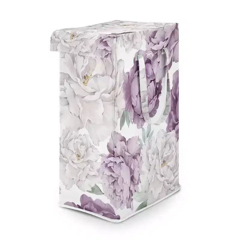 Sweet Jojo Designs Girl Foldable Laundry Hamper with Handles Peony Floral Garden Lavender Purple and Ivory