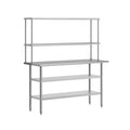 Flash Furniture Rawcliffe Portable Prep and Work Table with 18 Gauge Stainless Steel Top Shelf and Double Overshelves, 2 Galvanized Steel Undershelves