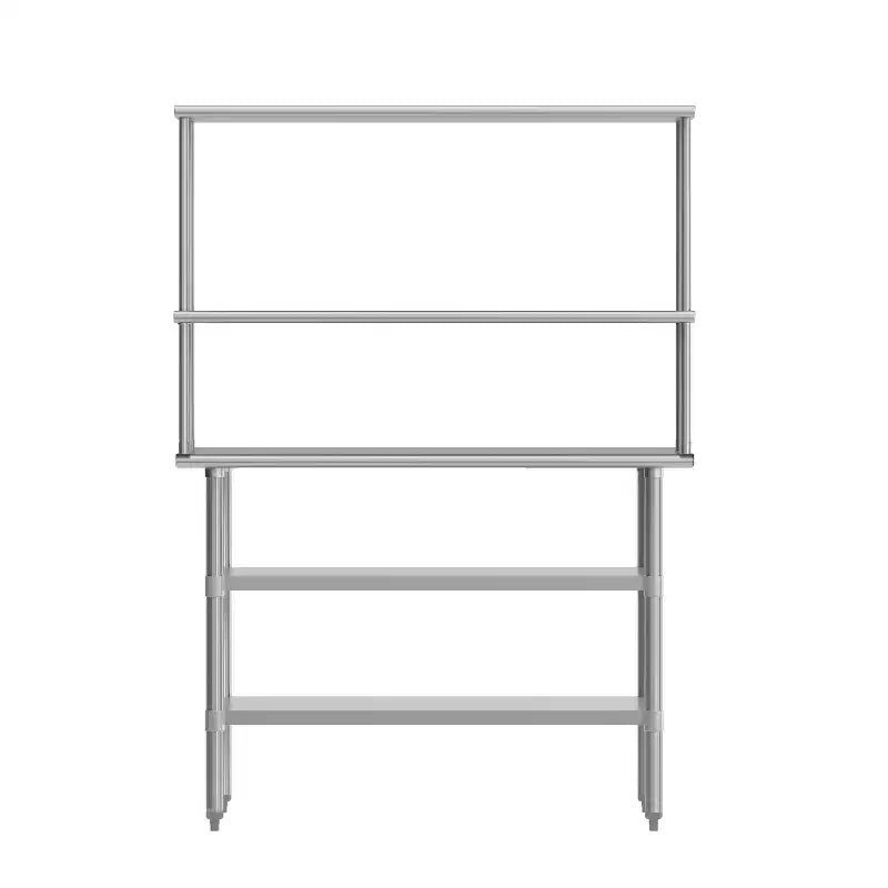 Table de préparation et de travail portable avec tablette supérieure en acier inoxydable de calibre 18 et deux sur-tablettes, 2 sous-tablettes en acier galvanisé
