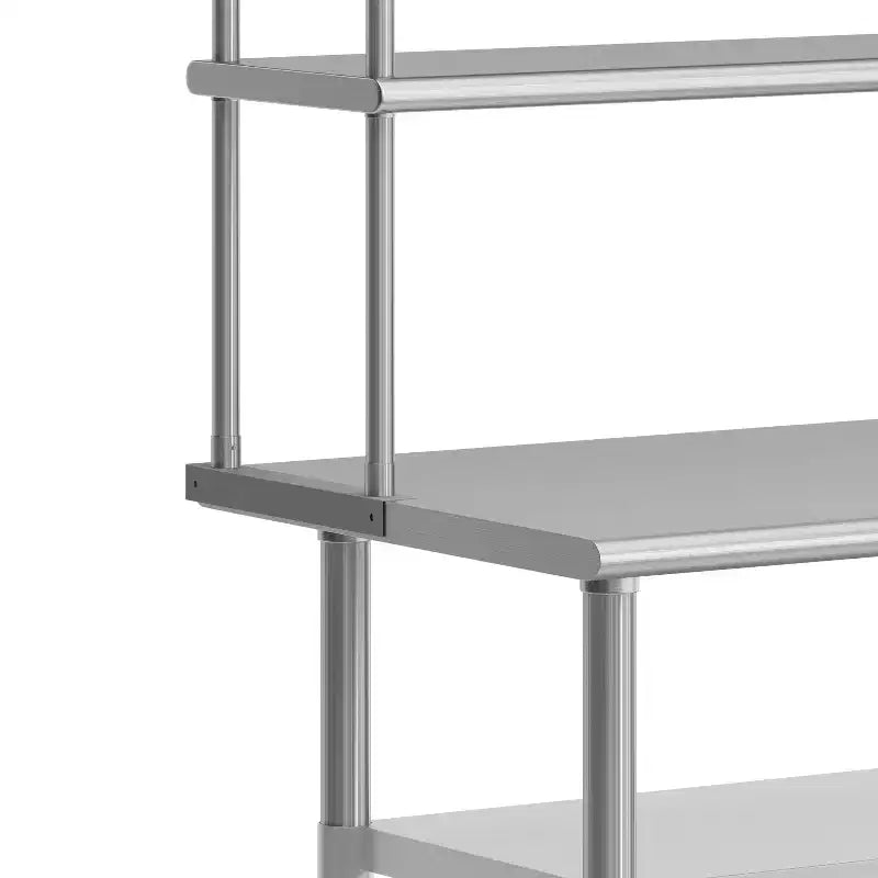 Table de préparation et de travail portable avec tablette supérieure en acier inoxydable de calibre 18 et deux sur-tablettes, 2 sous-tablettes en acier galvanisé