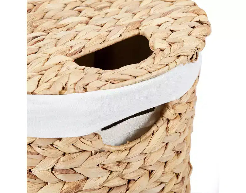 Panier à Linge Double Ovale Tressé à la Main en Jacinthe d'Eau avec Couvercle et 2 Sacs Amovibles Lavables, Panier à Linge en Osier pour Salle de Bain