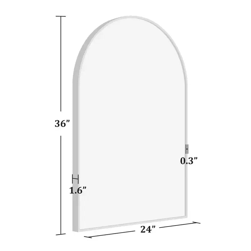 Miroir mural argenté en forme d'arche 36"x24", miroir de salle de bain sans cadre à bord fin en alliage d'aluminium pour la décoration de chambre et de salon