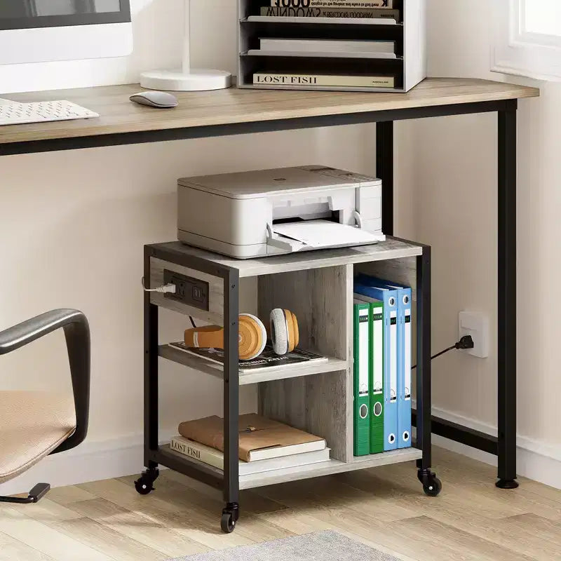 Support d'imprimante sous bureau, support d'imprimante mobile à 4 niveaux avec roulettes pour bureau à domicile, table d'imprimante de bureau avec étagère de rangement