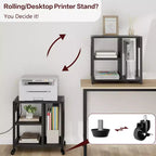 Support d'imprimante sous bureau, support d'imprimante mobile à 4 niveaux avec roulettes pour bureau à domicile, table d'imprimante de bureau avec étagère de rangement