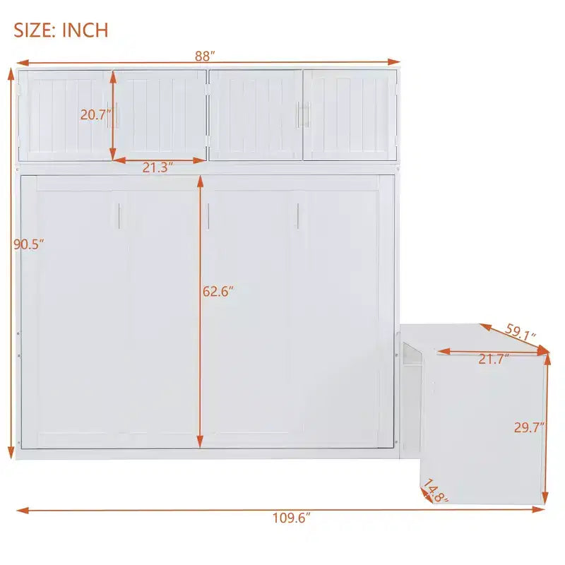 Lit escamotable queen size au design moderne, se replie dans un meuble avec bureau et étagères de rangement