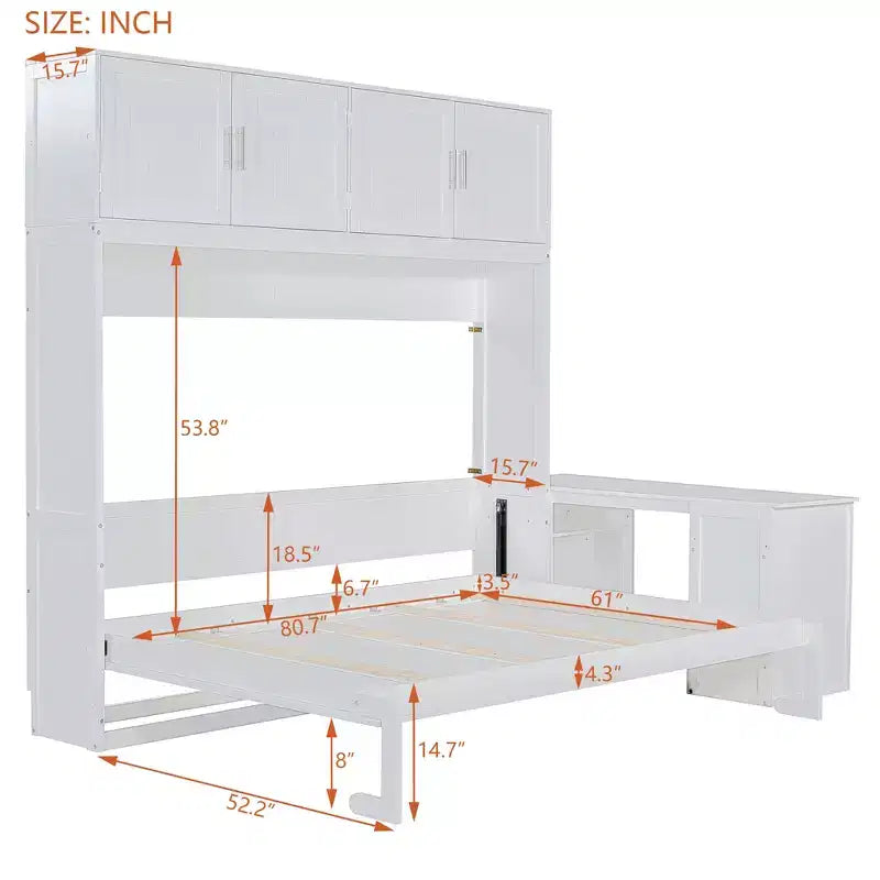 Lit escamotable queen size au design moderne, se replie dans un meuble avec bureau et étagères de rangement