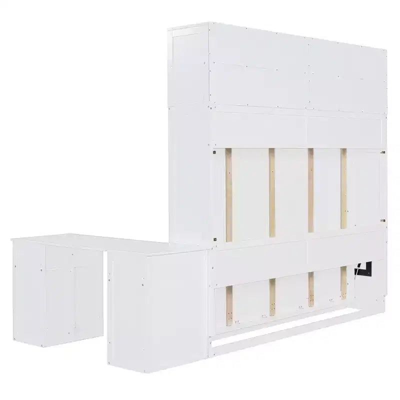 Lit escamotable queen size au design moderne, se replie dans un meuble avec bureau et étagères de rangement