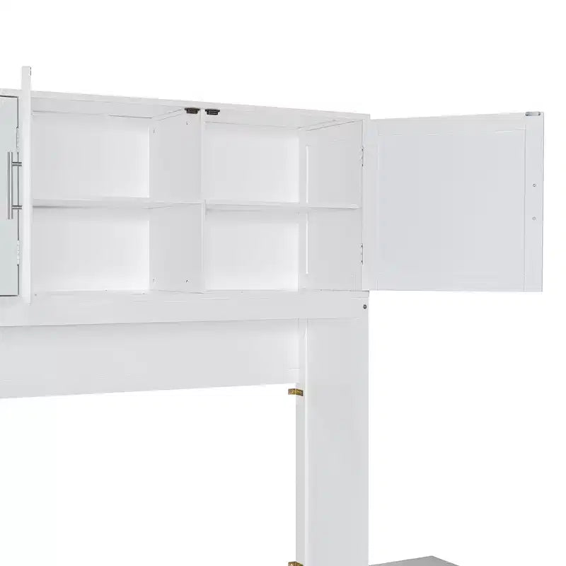 Lit escamotable queen size au design moderne, se replie dans un meuble avec bureau et étagères de rangement