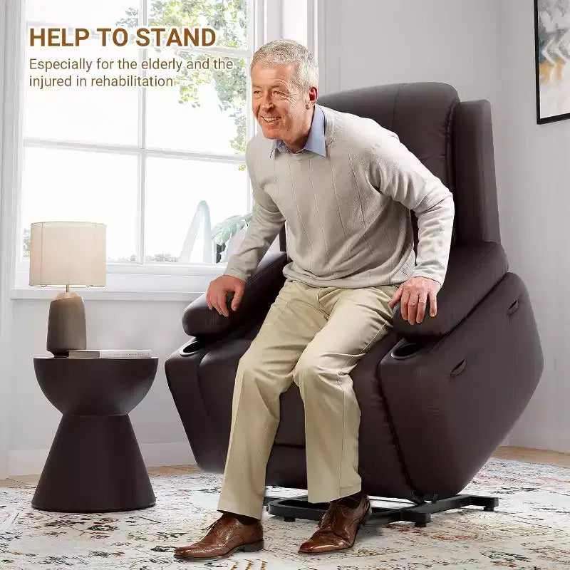 Fauteuil inclinable électrique surdimensionné avec chauffage et massage - Fauteuil inclinable en similicuir, rangement intégré et porte-gobelets