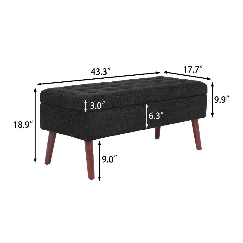 Banc de rangement 43,3 po de largeur pour chambre à coucher, banc de bout de lit, ottoman d'entrée avec pieds en bois massif, revêtement en lin/similicuir, capacité de 300 lb
