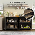 Buffet Enfilade Cannelee avec 4 Portes et Rangement, Meuble de Rangement avec Étagères Réglables, Meuble Bar à Café pour Cuisine, Salon
