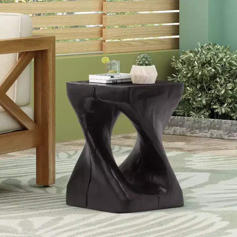 Modern Abstract Twist Side Table with Wood-Like Texture