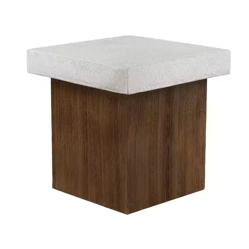 Table d'appoint carrée sophistiquée avec plateau blanc antique et cadre en bois naturel blanc antique