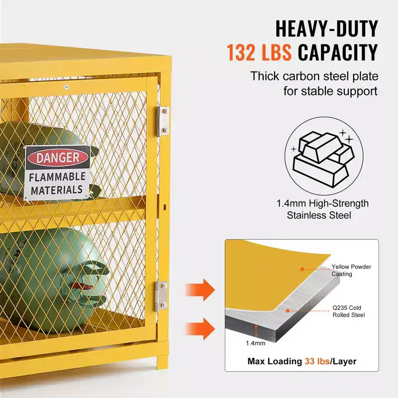 Armoire de rangement horizontale pour cylindres, capacité de 4 cylindres de 33 lb, cage de stockage de propane de 31,02x30,04x35 pouces, armoire pour bouteilles de gaz