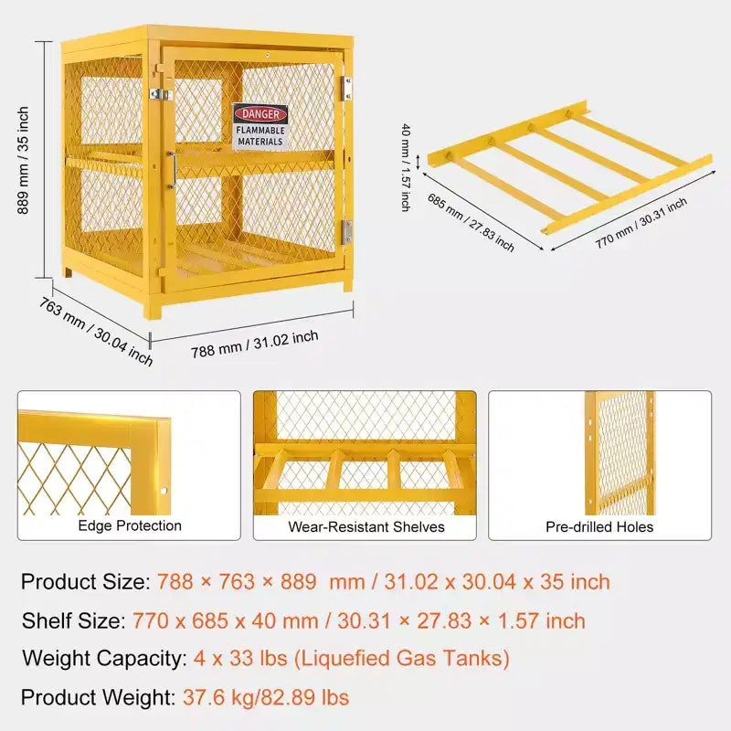 Armoire de rangement horizontale pour cylindres, capacité de 4 cylindres de 33 lb, cage de stockage de propane de 31,02x30,04x35 pouces, armoire pour bouteilles de gaz