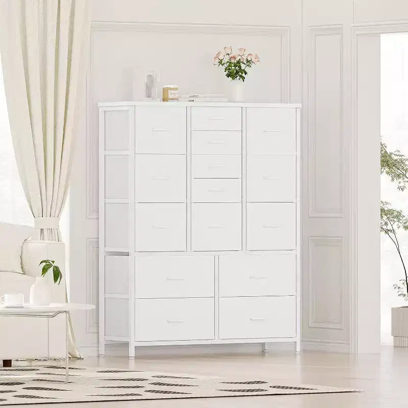 Commode à 15 tiroirs, commode de rangement en tissu, armoire de rangement peu encombrante pour chambre, couloir, salon