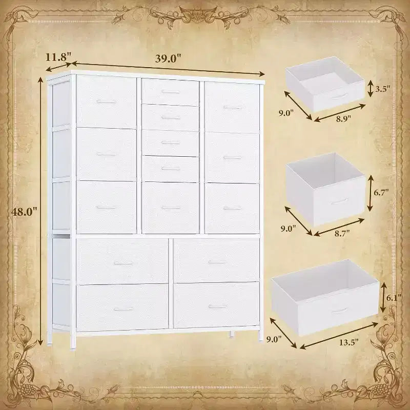Commode à 15 tiroirs, commode de rangement en tissu, armoire de rangement peu encombrante pour chambre, couloir, salon