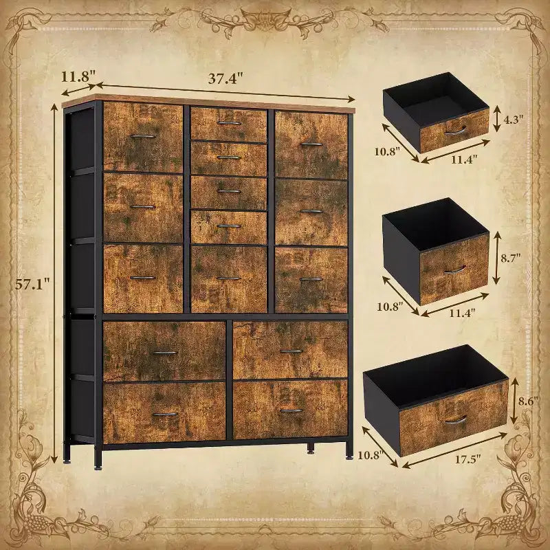 Commode à 15 tiroirs, commode de rangement en tissu, armoire de rangement peu encombrante pour chambre, couloir, salon