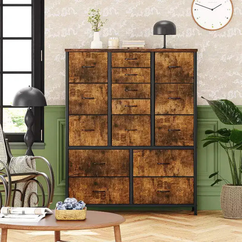 15 Drawer Chest of Drawers, Fabric Storage Dresser, Space Saving Storage Cabinet for Bedroom, Hallway, Living Room