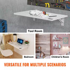 Table murale pliante, table murale rabattable de 60 x 40 cm, bureau flottant avec support en fer, bureau pliable