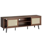 Meuble TV Mid-Century de 160 cm pour téléviseurs jusqu'à 75", Meuble console de divertissement avec placards de rangement et étagères ouvertes pour salon
