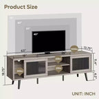 Meuble TV Mid-Century de 160 cm pour téléviseurs jusqu'à 75", Meuble console de divertissement avec placards de rangement et étagères ouvertes pour salon