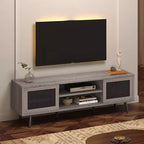 Meuble TV Mid-Century de 160 cm pour téléviseurs jusqu'à 75", Meuble console de divertissement avec placards de rangement et étagères ouvertes pour salon