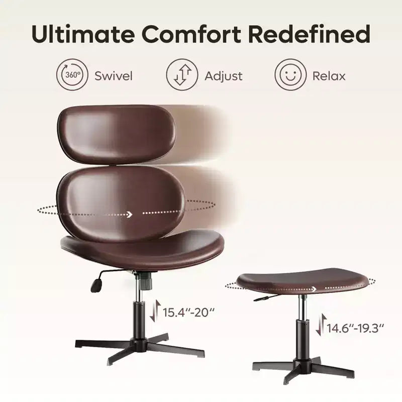 Chaise de bureau pivotante avec pouf, chaise de bureau inclinable avec dossier haut et appui-tête réglables, chaise de jeu ergonomique en PU