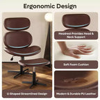Chaise de bureau pivotante avec pouf, chaise de bureau inclinable avec dossier haut et appui-tête réglables, chaise de jeu ergonomique en PU