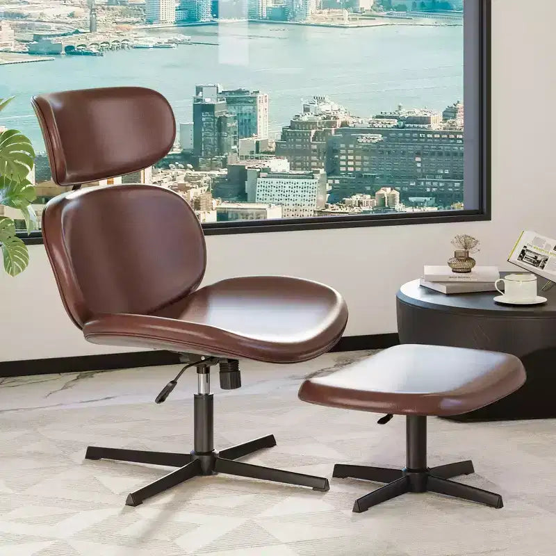 Chaise de bureau pivotante avec pouf, chaise de bureau inclinable avec dossier haut et appui-tête réglables, chaise de jeu ergonomique en PU
