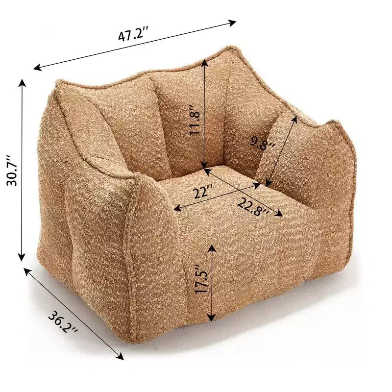 Fauteuil poire surdimensionné de 120 cm, pouf carré lounge en mousse haute résilience avec poignée et accoudoirs, canapé de sol en chenille pour salon