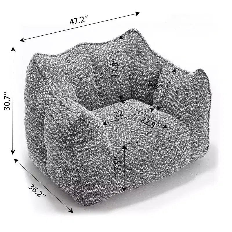 Fauteuil poire surdimensionné de 120 cm, pouf carré lounge en mousse haute résilience avec poignée et accoudoirs, canapé de sol en chenille pour salon