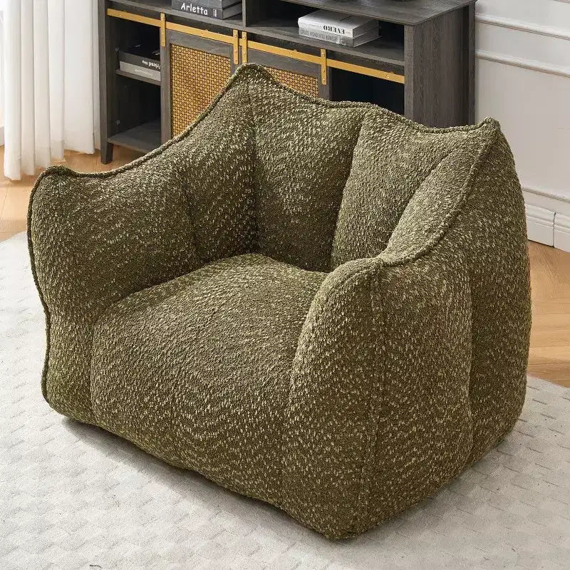 Fauteuil poire surdimensionné de 120 cm, pouf carré lounge en mousse haute résilience avec poignée et accoudoirs, canapé de sol en chenille pour salon