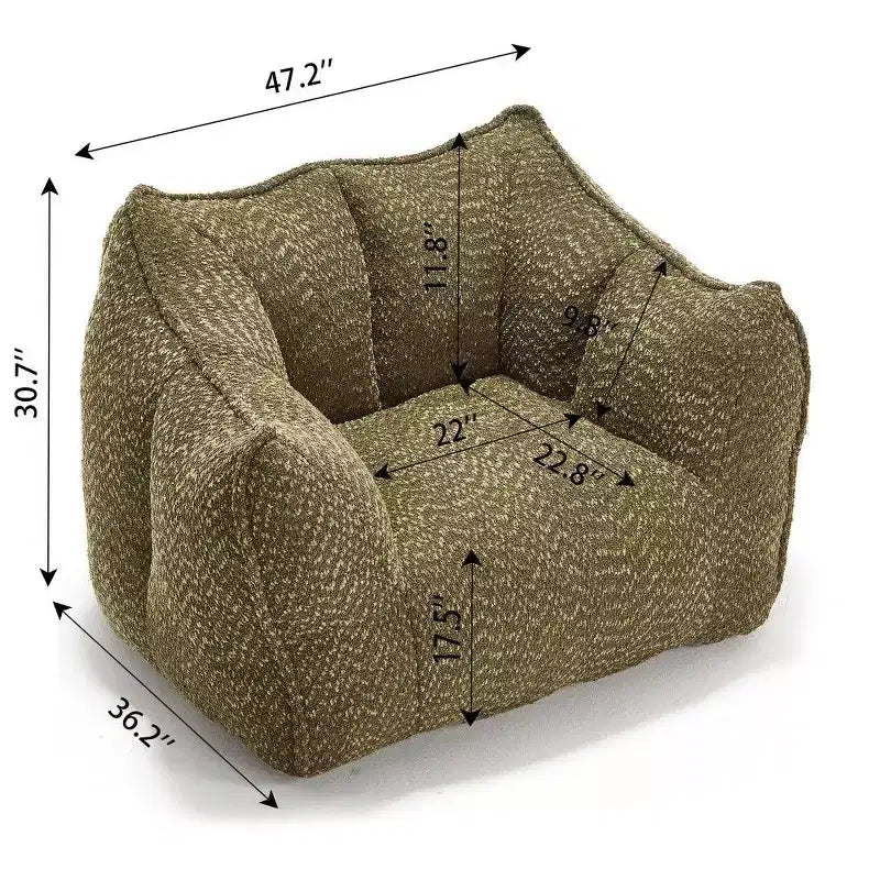 Fauteuil poire surdimensionné de 120 cm, pouf carré lounge en mousse haute résilience avec poignée et accoudoirs, canapé de sol en chenille pour salon