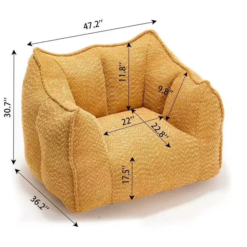 Fauteuil poire surdimensionné de 120 cm, pouf carré lounge en mousse haute résilience avec poignée et accoudoirs, canapé de sol en chenille pour salon