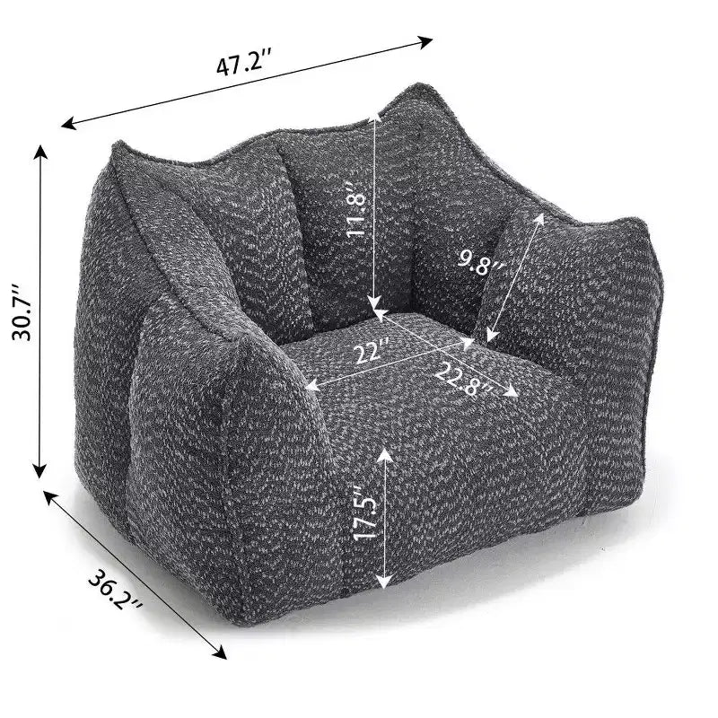 Fauteuil poire surdimensionné de 120 cm, pouf carré lounge en mousse haute résilience avec poignée et accoudoirs, canapé de sol en chenille pour salon