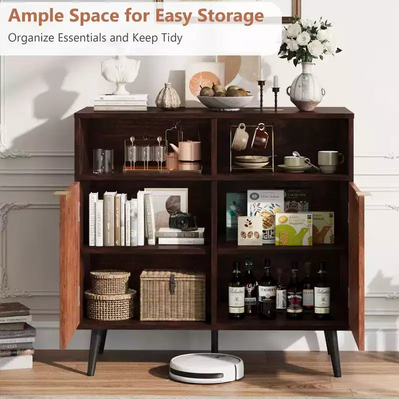 Meuble Buffet avec Tiroirs, Grand Bahut Buffet de Rangement avec Étagères et Portes de 80 cm, Meuble de Station à Café avec Poignée en Métal
