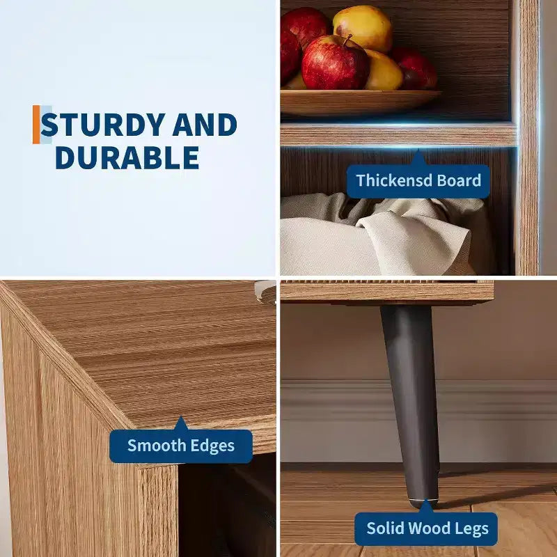 Petite bibliothèque à 4 niveaux avec pieds, étagère courte autoportante en bois avec porte, organiseur de rangement multifonctionnel en forme de cube, couleur noyer, pour salon, bureau
