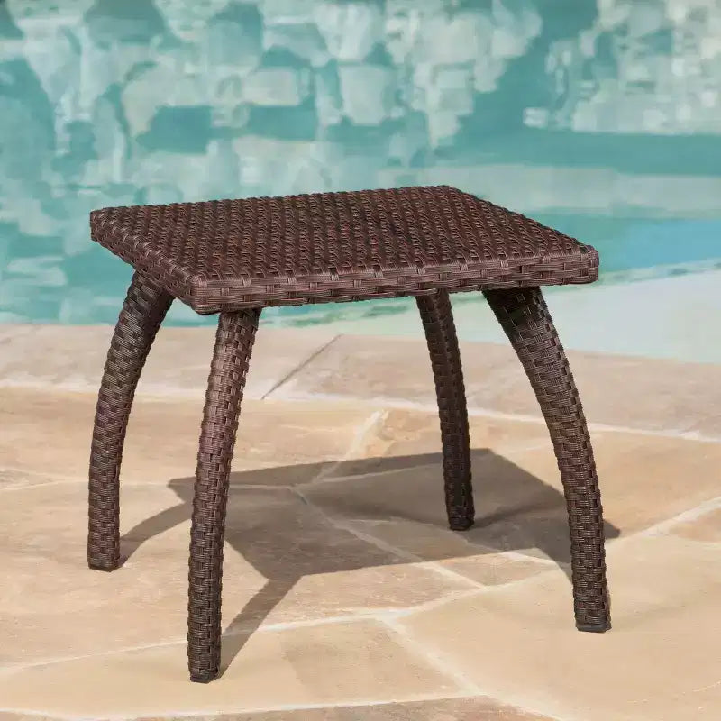 Small Side Table, Accent Coffee Table, Rattan Night Stand, Square Mid-Century Modern Patio Side End Table for Living Room Bedroom Balcony