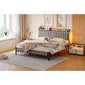 COZONY Full Bed Frame with Wood Headboard/Footboard, Adjustable LED Light & Charging Station, Storage Space