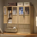 COZONY 66 Natural Wooden Bedroom Armoire Wardrobe Closet with Hanging Rod and Drawer Storage