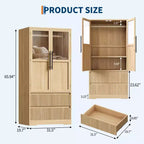 Armoire de chambre en bois naturel de 168 cm avec tringle de suspension et tiroirs de rangement