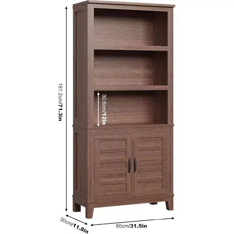 Bibliothèque de ferme de 180 cm avec portes, étagère haute à 5 niveaux avec armoire de rangement pour le salon ou le bureau